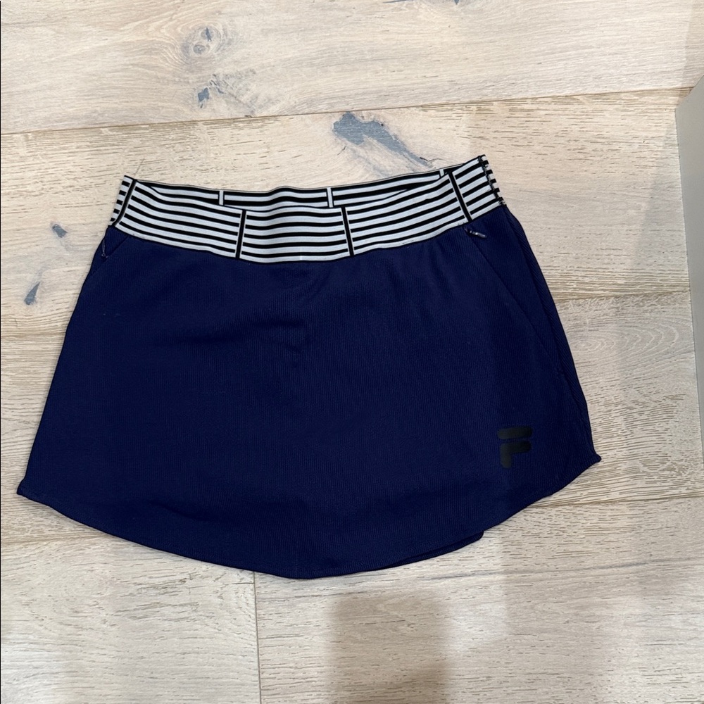 Navy Blue Skirt with Striped Waistband